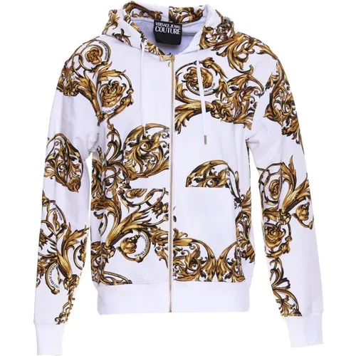 Cotton Sweatshirt with Hood and Zipper , male, Sizes: L - Versace Jeans Couture - Modalova