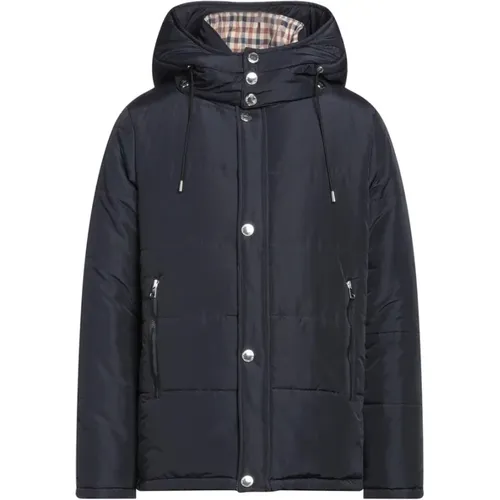 Blaue Jacke mit abnehmbarer Kapuze und Tartan-Muster - Aquascutum - Modalova