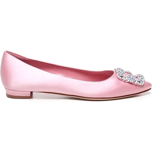 Flat Shoes with Jewel Buckle , female, Sizes: 3 UK, 8 UK - Manolo Blahnik - Modalova