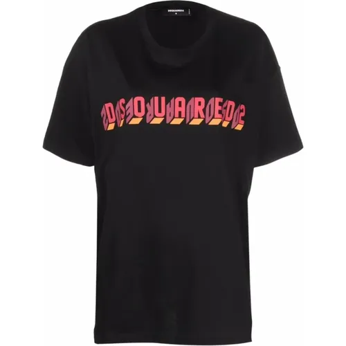 Schwarzes Mirror Logo T-Shirt , Damen, Größe: XS - Dsquared2 - Modalova