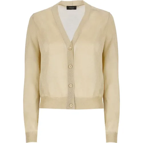 Golden Lurex V-Neck Cardigan Sweater , female, Sizes: M, S, XS - Fabiana Filippi - Modalova