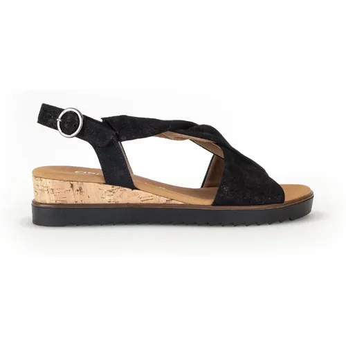 Schwarze Veloursleder Kreuzriemen Sandalen , Damen, Größe: 43 EU - Gabor - Modalova