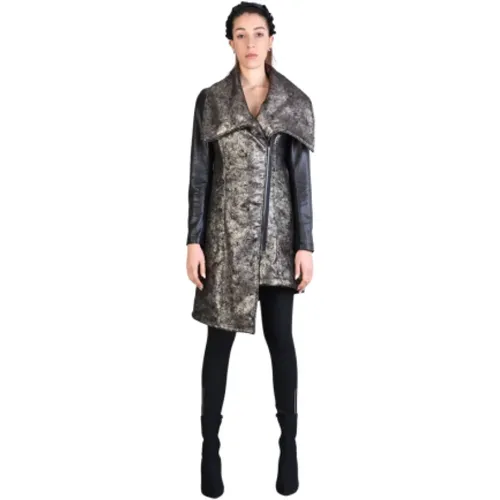 Bronze Laminated Coat with Leather Sleeves , female, Sizes: L, XL, XS, S - La Haine Inside Us - Modalova