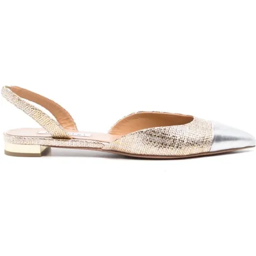 Golden Laminate Flat Sandals , female, Sizes: 4 UK, 5 UK, 3 UK - Aquazzura - Modalova