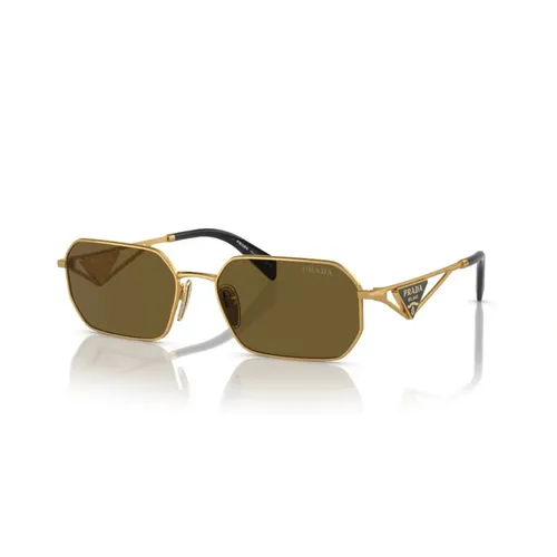 Matte Gold Sunglasses with Dark Brown Lenses , female, Sizes: 58 MM - Prada - Modalova