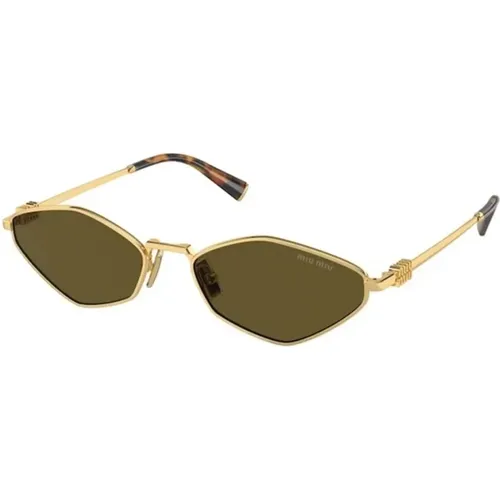 Golden Frame Brown Dark Lenses Sunglasses , female, Sizes: 56 MM - Miu Miu - Modalova