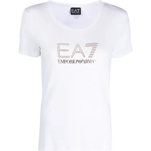 Rhinestone-Embellished T-Shirt , female, Sizes: XS, L, M, S, XL - Emporio Armani EA7 - Modalova