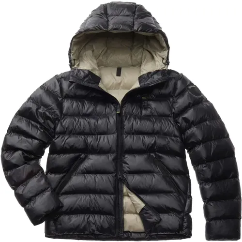 Water-repellent nylon coat with check pattern , male, Sizes: L, XL, 2XL, M, 3XL - Blauer - Modalova