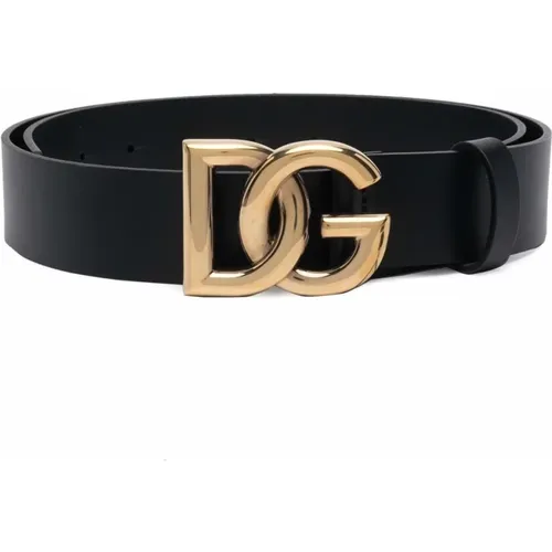 Schwarzer Ledergürtel mit goldener Logoschnalle , Herren, Größe: 90 CM - Dolce & Gabbana - Modalova