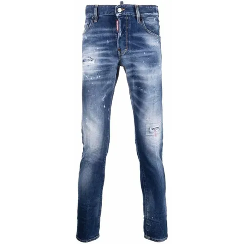 Distressed Slim-Fit Paint-Splashing Jeans , male, Sizes: L - Dsquared2 - Modalova