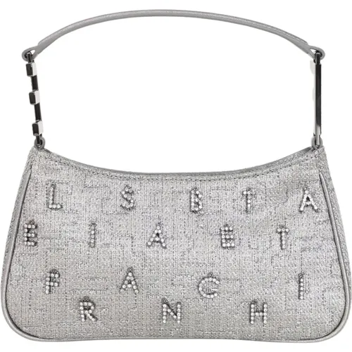 Graue Tweed Lurex Handtasche mit Strass , Damen, Größe: ONE Size - Elisabetta Franchi - Modalova