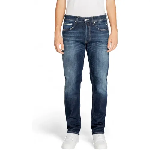 Blaue Zip Button Jeans mit Taschen , Herren, Größe: W29 L30 - Replay - Modalova