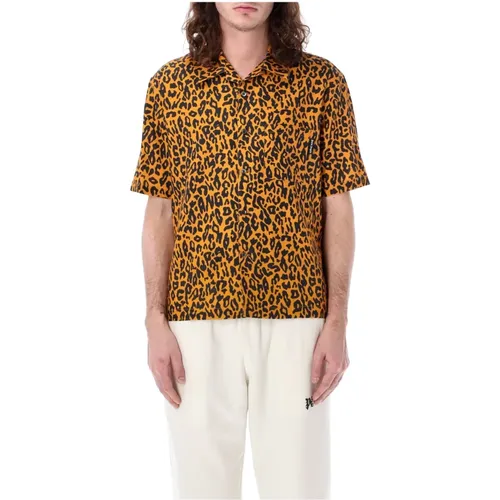 Cheetah Bowling Shirt Orange Black , male, Sizes: L, M - Palm Angels - Modalova