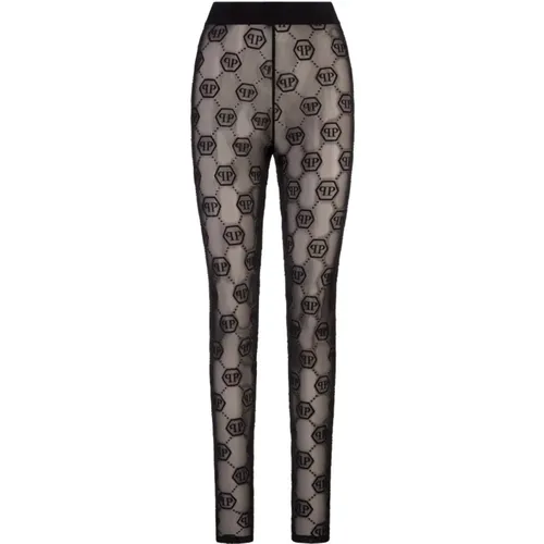 Schwarze Monogramm Leggings Hohe Taille , Damen, Größe: S - Philipp Plein - Modalova