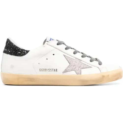 Superstar Leather Sneakers with Glitter , male, Sizes: 5 UK, 3 UK, 4 UK, 2 UK - Golden Goose - Modalova