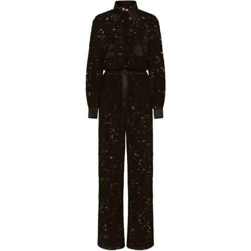Silk Lace-Trim Jumpsuit , female, Sizes: 2XS, S - Dolce & Gabbana - Modalova