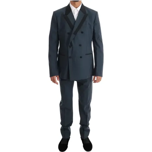 Blauer Woll-Doppelreiher 3-teiliger Anzug - Dolce & Gabbana - Modalova