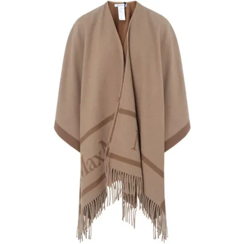 Camel Wool Poncho Hilde Logo , female, Sizes: ONE SIZE - Max Mara - Modalova