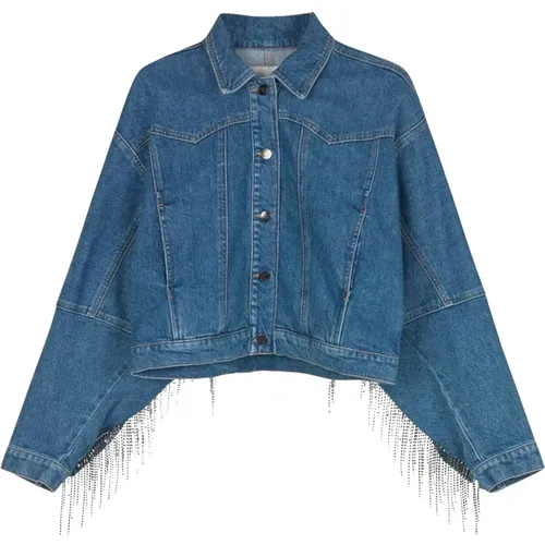 Denim Jacket with Western-Inspired Fringes , female, Sizes: L, S, 2XL - Munthe - Modalova