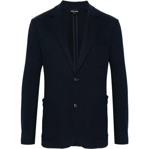 Eleganter Blauer Seiden Baumwoll Blazer - Giorgio Armani - Modalova