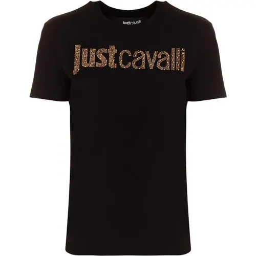 T-Shirts und Polos,Schwarzes T-Shirt mit Strasslogo - Just Cavalli - Modalova