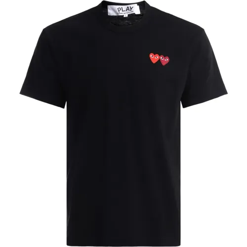 Schwarzes Baumwoll-T-Shirt mit doppeltem Herz - Comme des Garçons Play - Modalova