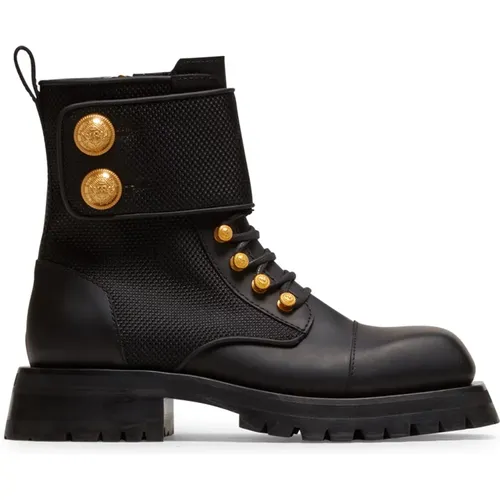 Ranger Boot Army-Cuir De Veau and Tissu , female, Sizes: 7 UK, 4 1/2 UK, 5 1/2 UK, 6 1/2 UK, 3 UK - Balmain - Modalova