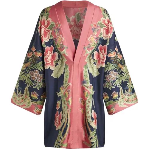 Blue Floral Kimono Sleeve Dress , female, Sizes: S - ETRO - Modalova