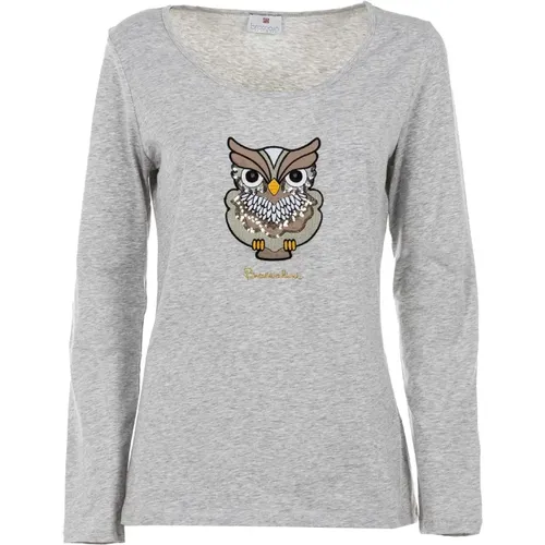 Women's Long Sleeve Owl Print T-Shirt , female, Sizes: S, L - Braccialini - Modalova