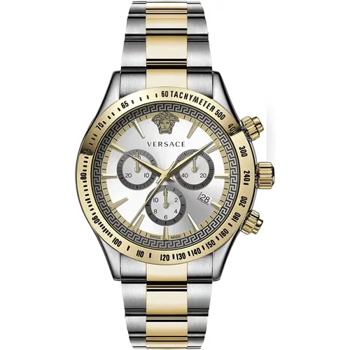 Klassische Chrono Herrenuhr Armbanduhr Chronograph Silber Gold Stahl Silber Zifferblatt - Versace - Modalova