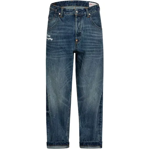 Blaue Denim Jeans mit Möwenstickerei , Herren, Größe: W31 - Evisu - Modalova