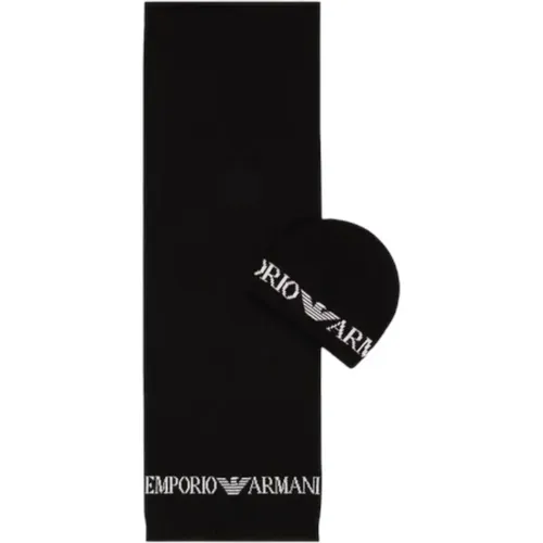 Knit Hat and Scarf Set with Contrast Logo , male, Sizes: ONE SIZE - Emporio Armani - Modalova