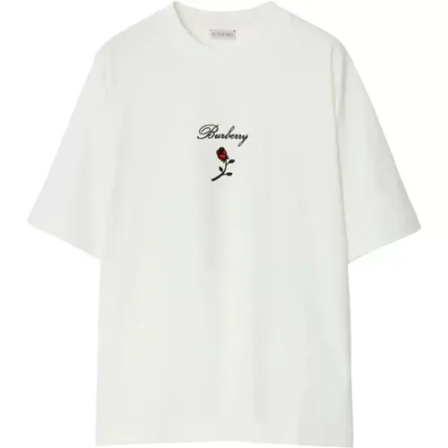 Bestickte Rose Crewneck T-Shirts und Polos , Damen, Größe: S - Burberry - Modalova
