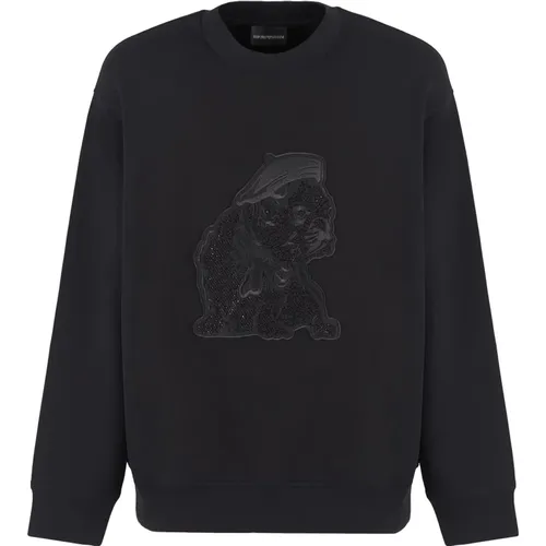 Schwarzer Pullover Kollektion Langarm , Herren, Größe: L - Emporio Armani - Modalova