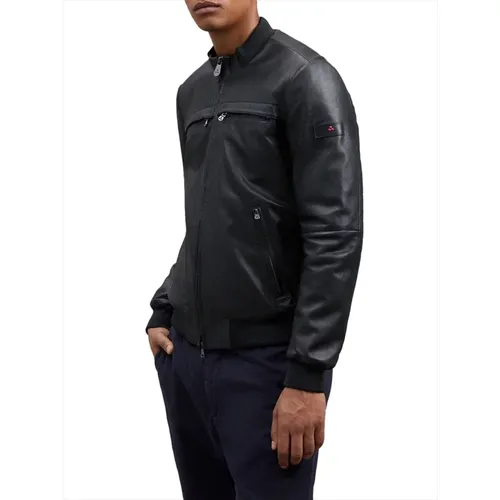 Schwarze Leder Bikerjacke Modern Minimalistisch , Herren, Größe: 2XL - Peuterey - Modalova