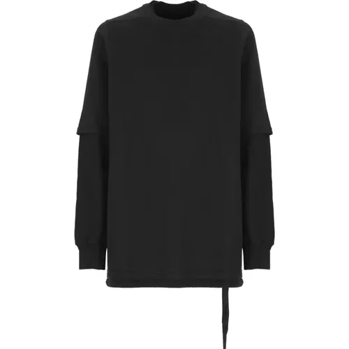 Schwarzer Baumwoll-Sweatshirt Runder Ausschnitt Lange Ärmel , Herren, Größe: L - Rick Owens - Modalova