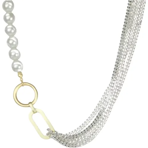 Ovaler Perlenring Halskette Zwei-Töne , Damen, Größe: ONE Size - Dansk Copenhagen - Modalova