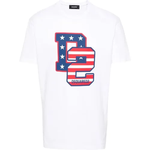 Weißes T-Shirt mit Logo-Print , Herren, Größe: S - Dsquared2 - Modalova