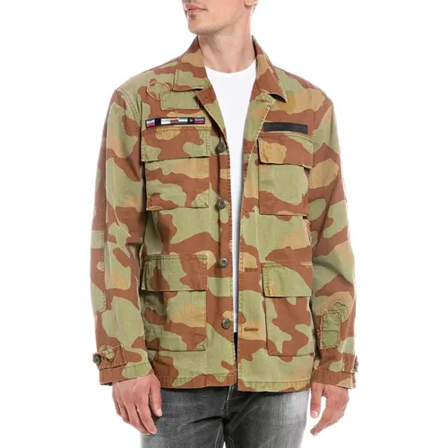 Camouflage Leichte Jacke , Herren, Größe: S - Replay - Modalova