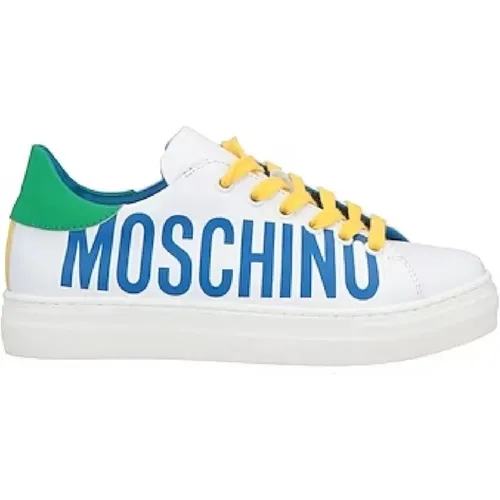Weiße Ledersneaker mit Blauem Maxi-Logo-Schriftzug - 31 - Moschino - Modalova