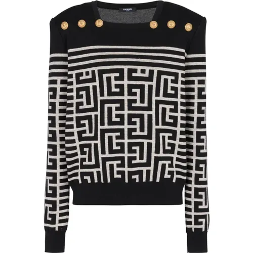 Sweatshirt aus Wolle mit Monogramm und Streifen - Balmain - Modalova