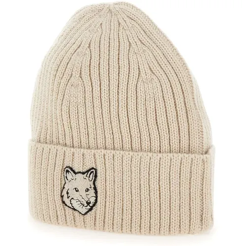 Wool Cap with Fox Logo Patch , male, Sizes: ONE SIZE - Maison Kitsuné - Modalova