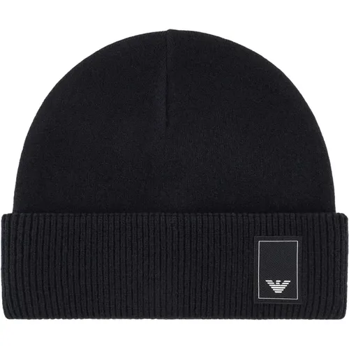 Gerippte Strick Logo Patch Mützen,Einfache Logo Beanie Mütze - Emporio Armani - Modalova