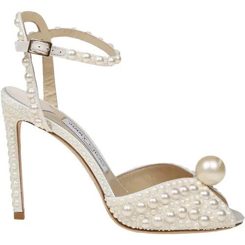 Pearl V-Shaped White Satin Sandals , female, Sizes: 6 UK, 4 UK - Jimmy Choo - Modalova