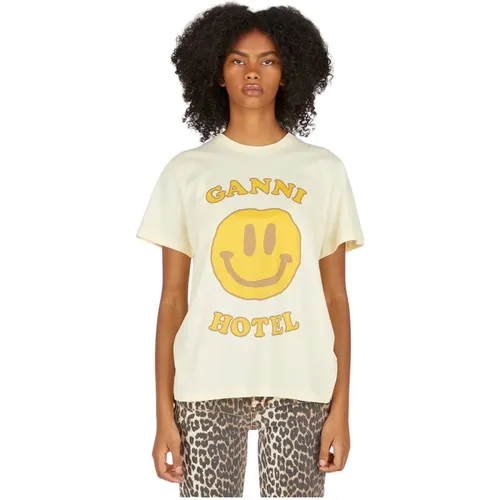 Hotel T-Shirt aus Bio-Baumwolle , Damen, Größe: 2XS - Ganni - Modalova