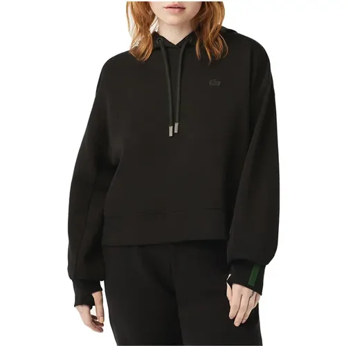 Schwarzer Sportlicher Cropped Pullover mit Schlitzen , Damen, Größe: XS - Lacoste - Modalova