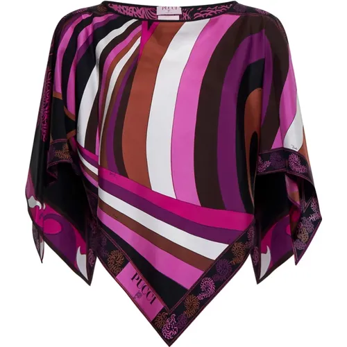 Abstraktes Druck Seiden Satin Top , Damen, Größe: ONE Size - EMILIO PUCCI - Modalova