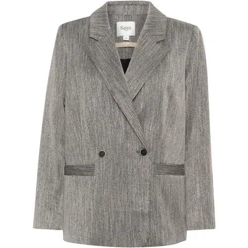 Eleganter Grauer Melange Blazer , Damen, Größe: 2XL - Saint Tropez - Modalova