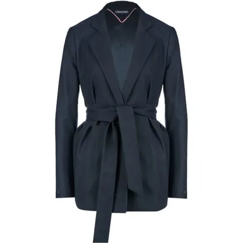 Classic Wool Blend Belted Blazer , female, Sizes: L, M, S, XS - Tommy Hilfiger - Modalova