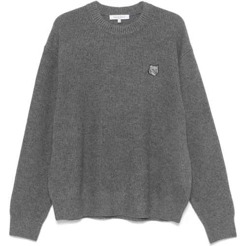 Fuchskopf Wollpullover Grau , Herren, Größe: M - Maison Kitsuné - Modalova